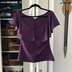 Unique Vintage Off-the-Shoulder Ruffle Frenchie Top - Purple - L - EUC